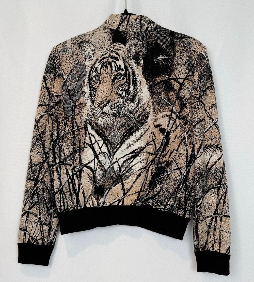 Vintage St John Collection Rhinestone Tiger Knit Jacket Size 6